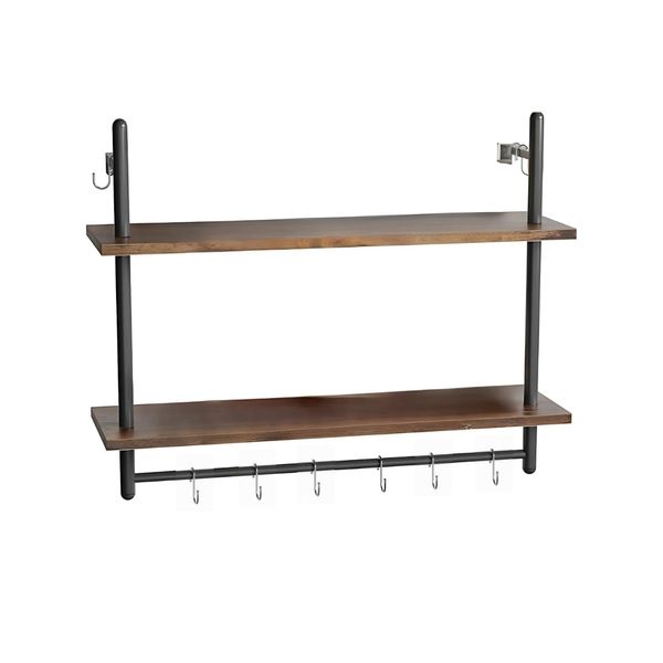 Kitchen Floating Shelves Wall Mounted Display Rack with Towel Bar Hooks