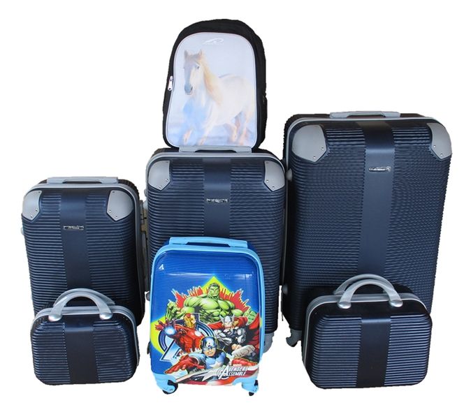 5-Piece Family Luggage Set - Navy ABS Suitcases + Avengers Kids Case