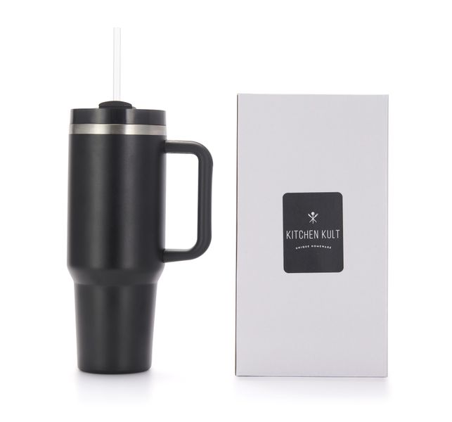 Kitchen Kult Stainless Steel Tumbler with Handle and Straw