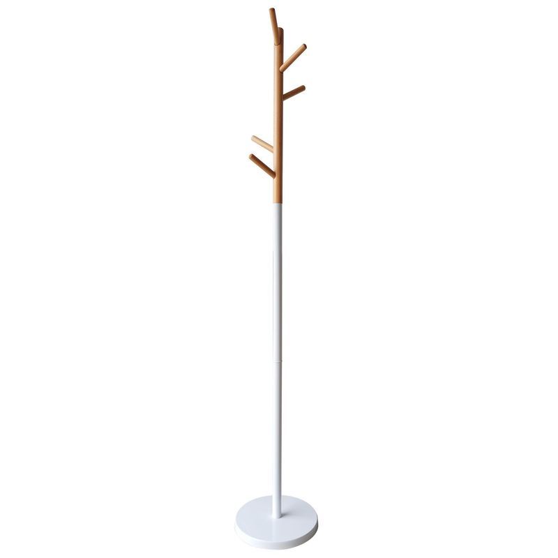 Spaceo Esencio Freestanding Coat Rack White and Wood