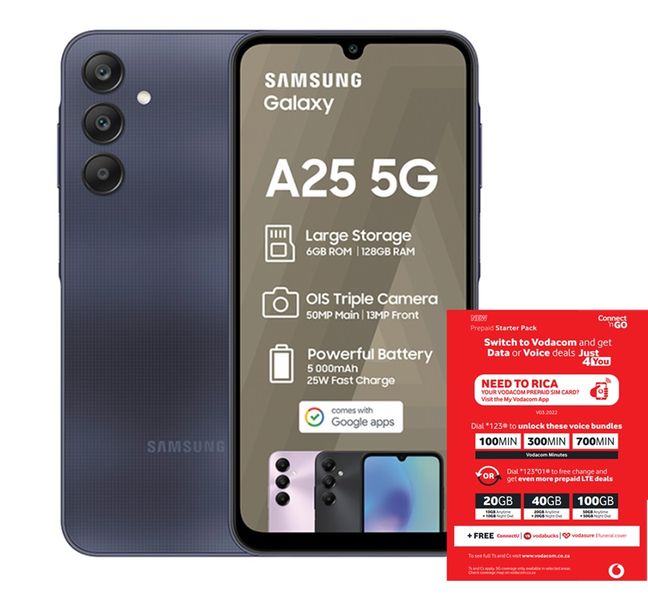 Samsung Galaxy A25 5G 128GB Dual Sim - BlueBlack + Vodacom SIM Card Pack
