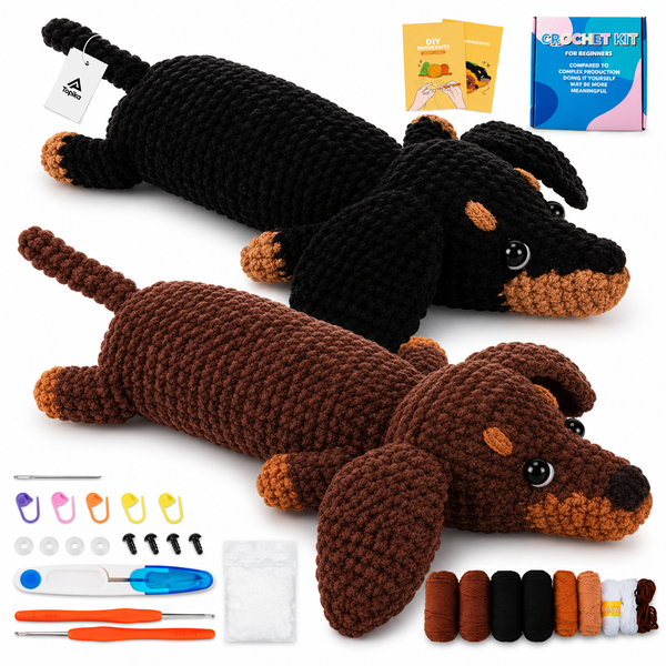 Topika - Crochet Kit For Beginners, 2 Pieces Dachshund Crochet Set