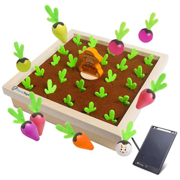 FocusToys Montessori Wooden Harvest Educational Game With Doodle Tablet