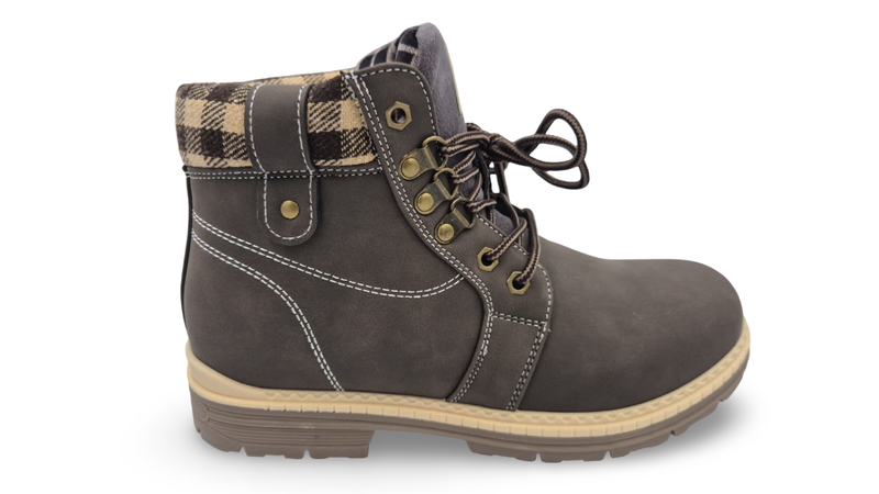 Brown Checked Lace Up Ankle Boots image