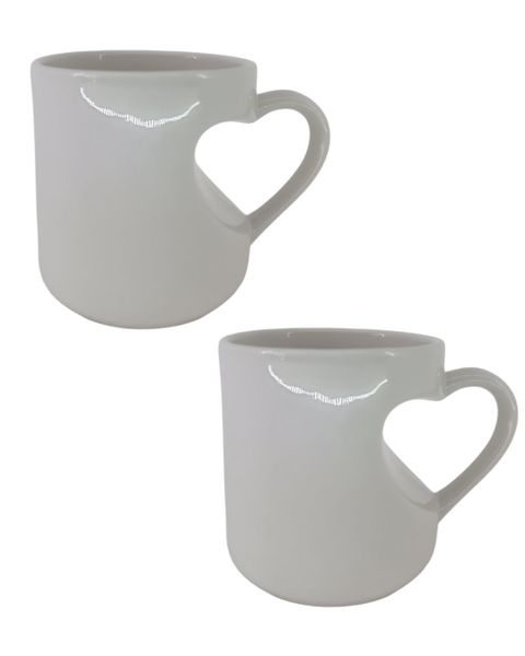 Sublimation Blank Heart Handle Ceramic Mugs + Double Mug Box - 2 Pack 300ml