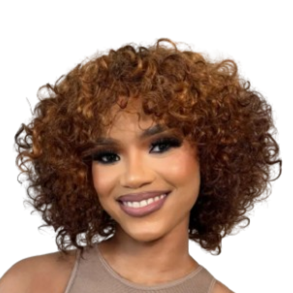 Brazilian Hair Brown Curly Fringe Wig.