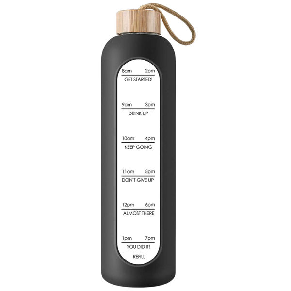 Borosilicate Glass Motivational Water Bottle with Silicone Sleeve - 1 Litre