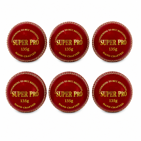 SUPER PRO 135g 2-Piece Grip Cricket Ball - Red (Pack of 6)