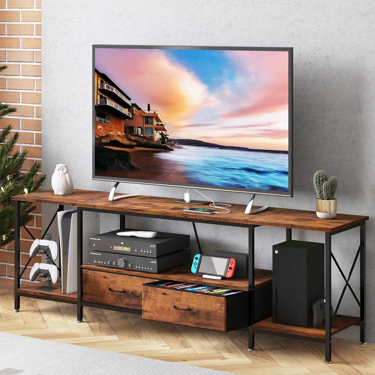 TV Stand Simple Entertainment Center with Drawers Storage Shelves