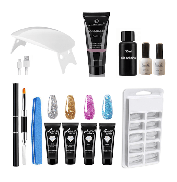 Glitter Polygel Kit with 6W Mini Nail Dryer