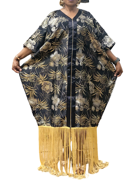 The Madame Slay Tassel Dress - Black &amp; Gold Leaf