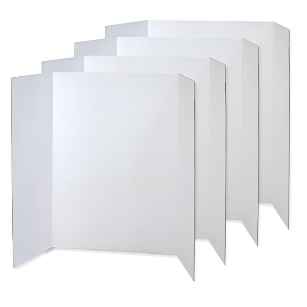 4Pcs Small Tri Fold Presentation &amp; Display Boards for School Projects - White