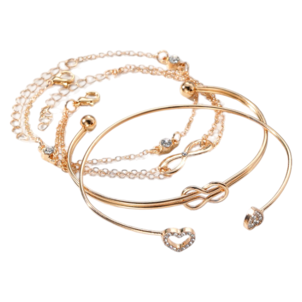 4 - Piece Chic Unique Bracelet Set - Gold Toned