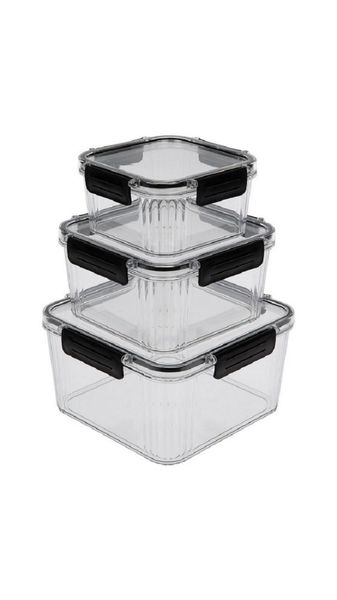 Food Storage Set - 3 Piece Airtight Square Containers.
