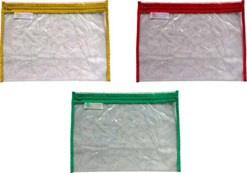 Clear Plastic Homework Bags (X3) - Red, Yellow &amp; Green