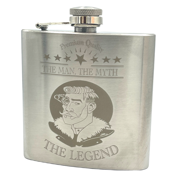 Hip Flask Engraved with - The Man, The Myth, The Legend,