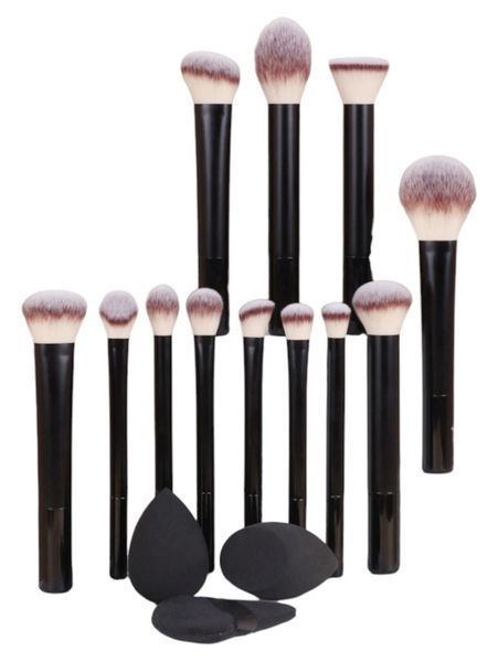 15 Piece - Makeup Brush Set With Beauty Blenders &amp; Powder Puff - Black