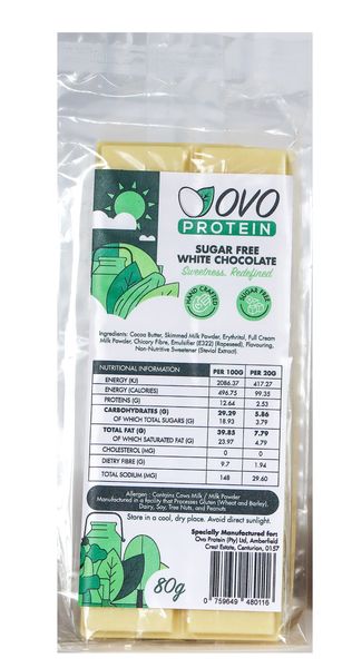 Ovo Protein - Sugar Free White Chocolate Slab - 80g - Handmade