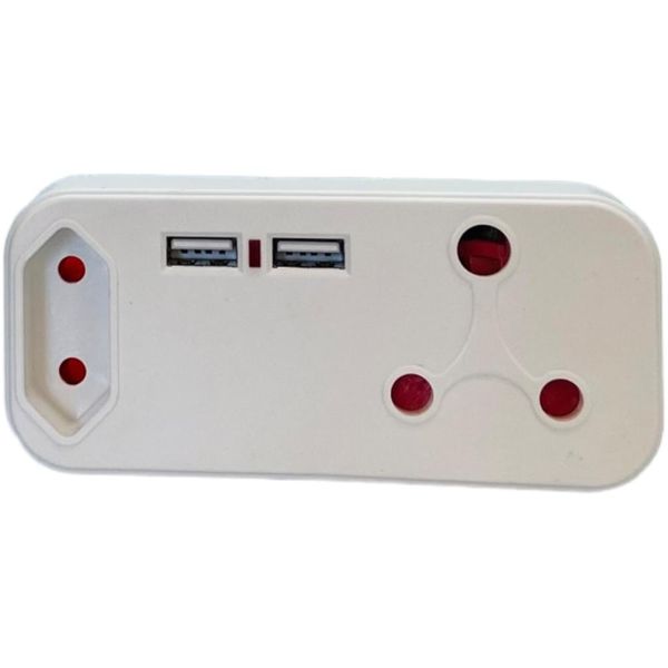 4 Way Multi Plug Power Adaptor, Euro &amp; 2 x USB Charger 1A