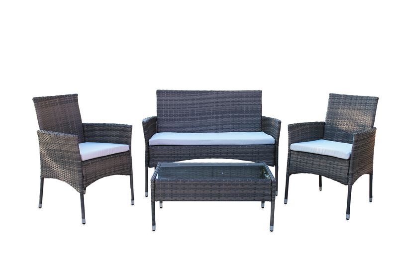 Fine Living - Anguilla Rattan 4pc Set - Melange Grey/Cream Cushions