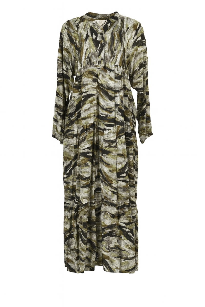 Amiiraa Olive Art-Inspired Printed Cotton Abaya Dress - Modest Long Sleeve