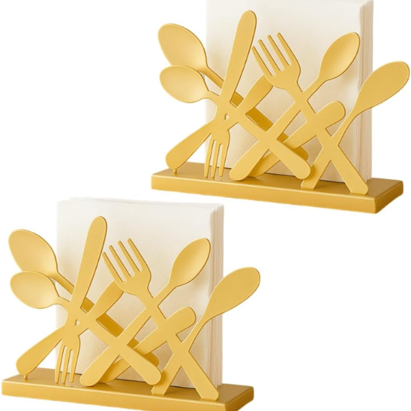 Napkin Holder with Cutlery Design Gold - 13.5 x 4 x 9.5cm