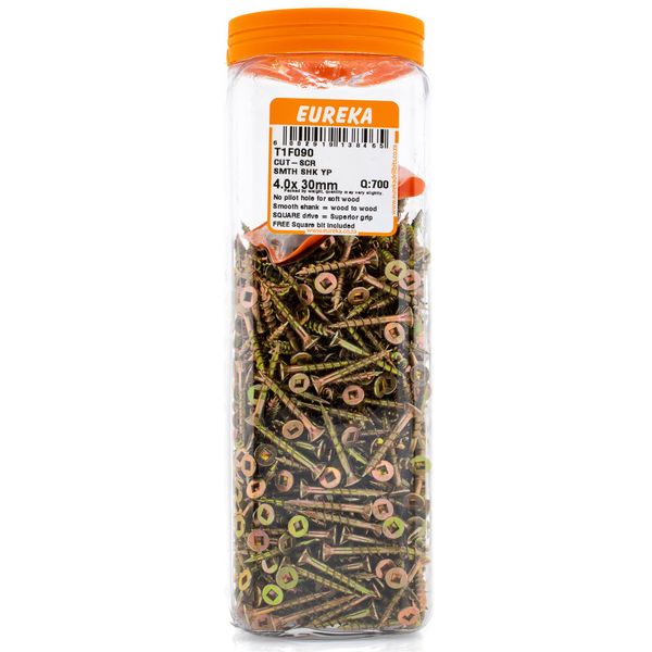 EUREKA Cut-Screw Smooth Shank Yellow Passivated 4 x 30mm Q:700 T1F090
