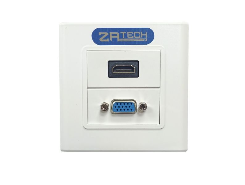 ZATECH Double Wall Plug with HDMI Female &amp; VGA Female Socket