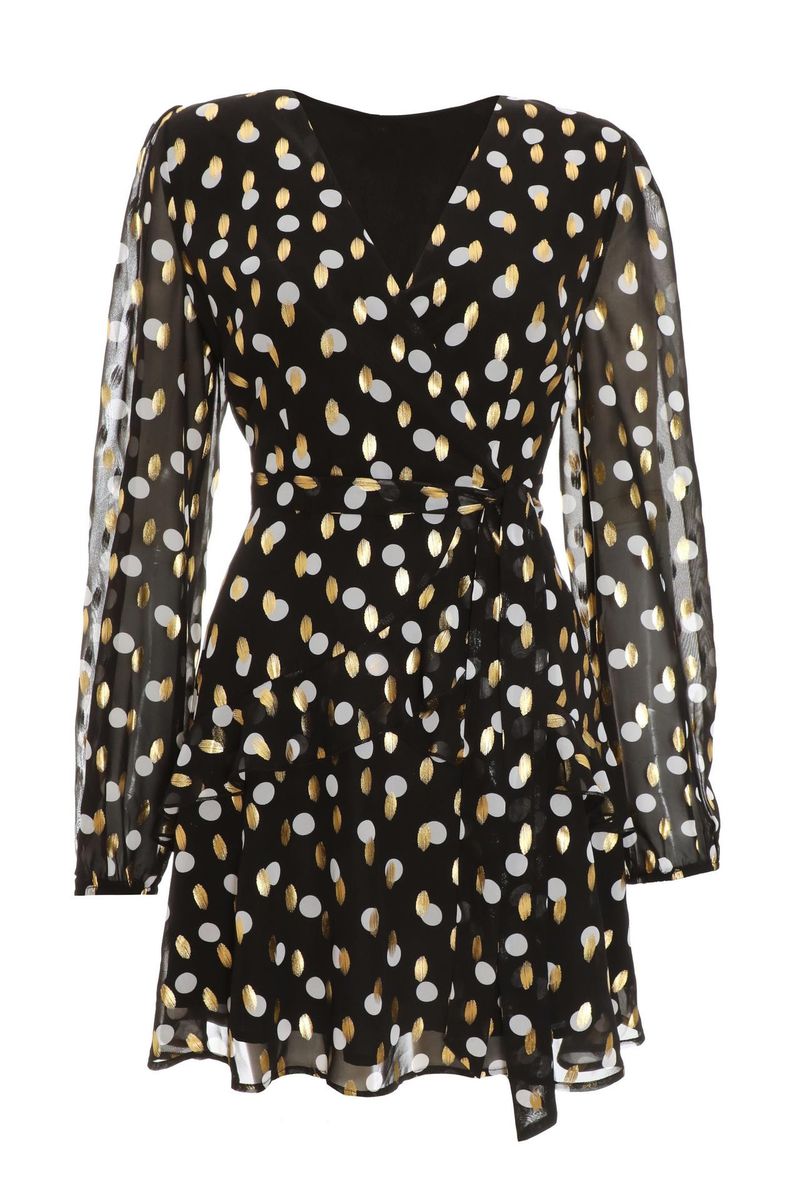 Quiz Ladies Black Polka Dot Foil Wrap Skater Dress Shop Today. Get