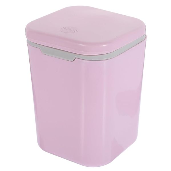 Small Lidded Desktop Trash Can Pink Portable For Bathroom And Tabletop