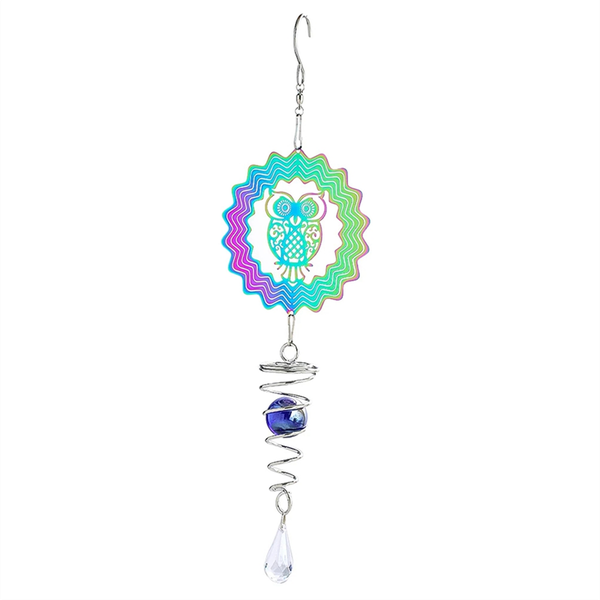 Owl Kinetic Gradient Color Wind Spinner Sculpture 3D Wind Chimes