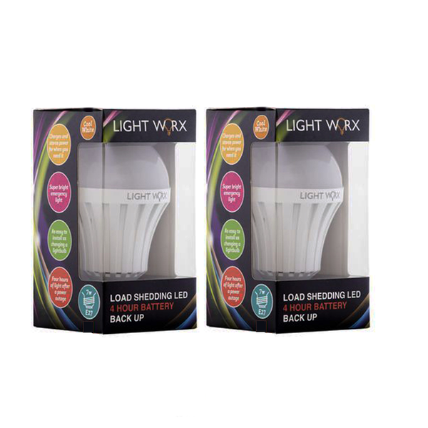 Load Shedding LED 7W Rechargeable Bulb E27 Screw Double Pack (LIGHT WORX)