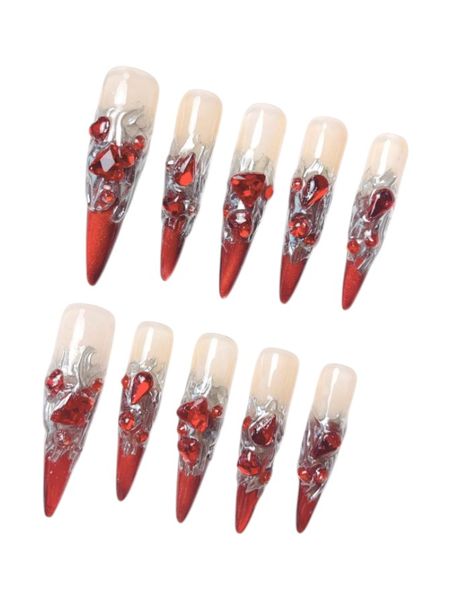 10-Piece Handmade Extra Long Stiletto Press-On Nails with Nail Box - Size M