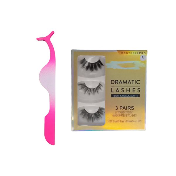 Dramatic Lashes Eyelash Tweezers Eyelash Curler Pink - 3 Pairs