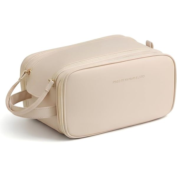 Large PU Travel Cosmetic Bag for Women, Waterproof Makeup Organizer - White