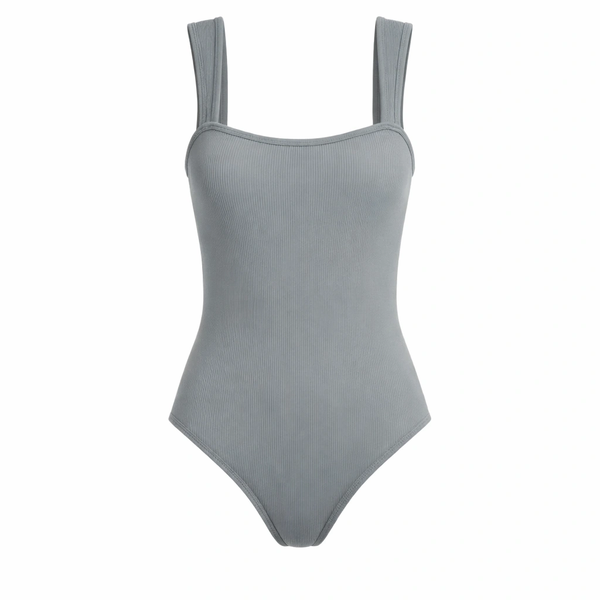 Square Neck Sleeveless Bodysuit - Grey