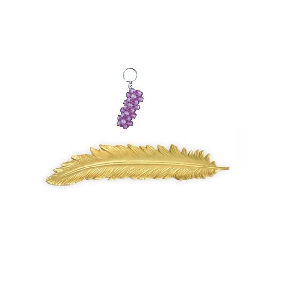 Hard Plastic Gold Leaf Shaped Decor Tray With A Pink Chain