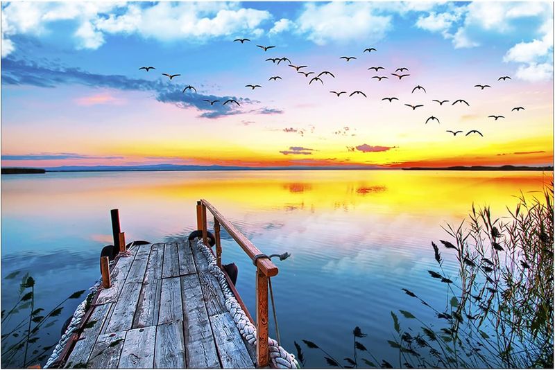 Sunset Lake Gold, Yellow Cotton Canvas cm Home Decor Wall Art
