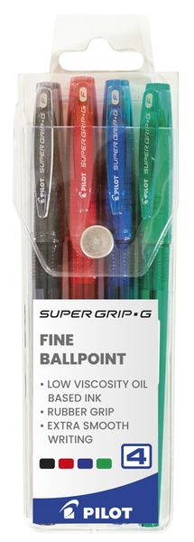 Pilot BPS-GG Supergrip G Fine Ballpoint Pen - Wallet of 4 Assorted Colours