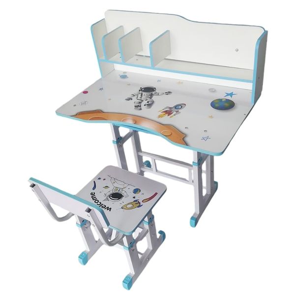Children's Height Adjustable Desk and Chair Set with Shelf - Blue