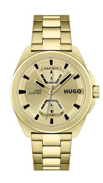 Hugo #Expose - 44mm Gold Case, Black Dial &amp; Ip Gold Bracelet