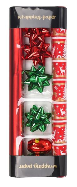 2 x 5mtr rolls Christmas Wrapping with bows &amp; string