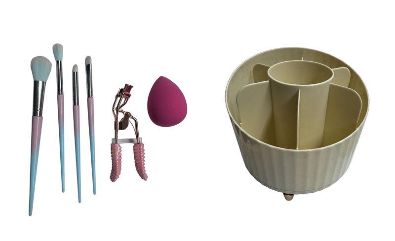 6-Piece Complete Beauty Essentials Set with 360 Rotating Makeup Organizer