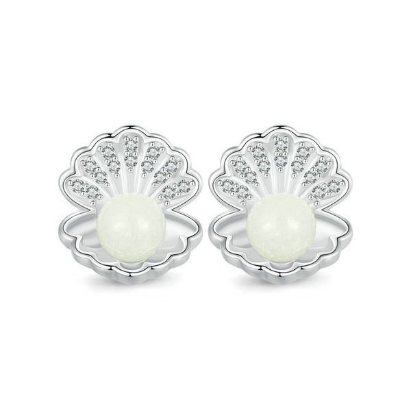 S925 Sterling Silver Luminous Stone Shell Earrings Lucky Earrings