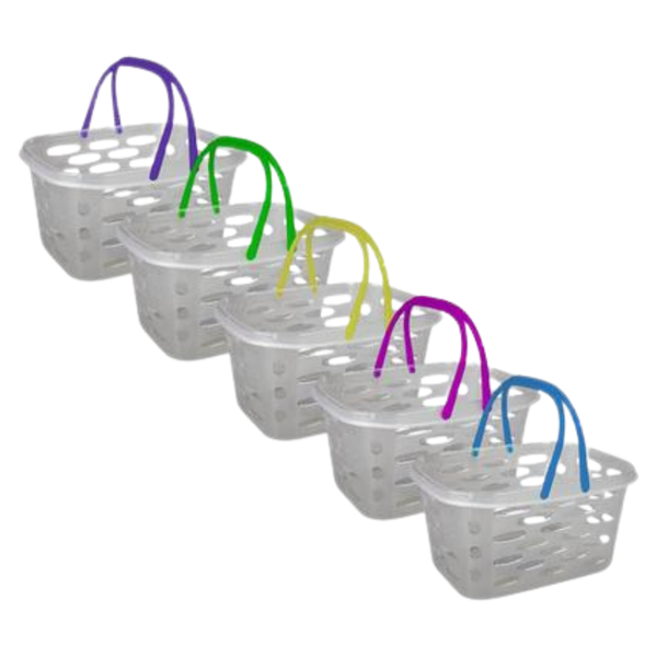 Pack of 5 plastic baskets with handles 27x16x12cm