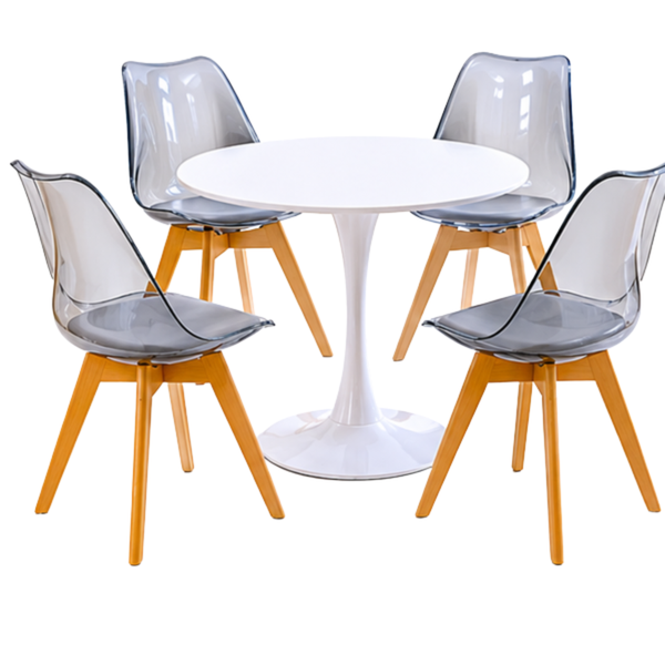 Modern Smoke Grey Dining Set with Round Tulip Table - 4 Seater