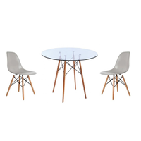 Glass Table and Wooden Leg Chairs (3 piece set) - Grey