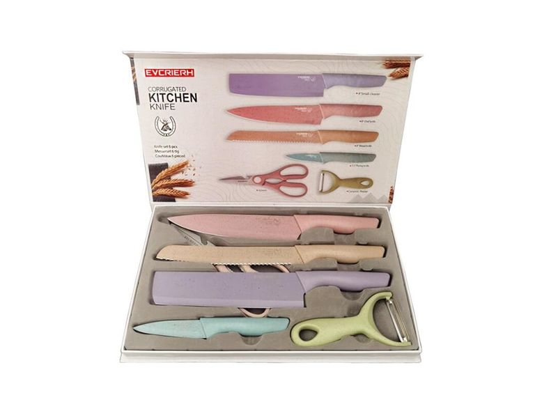 6pcs Kitchen Knife Set Corrugated Colorful Stainless Steel
