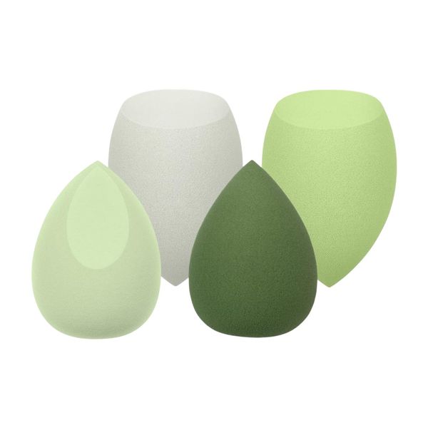 Pack of 4 Diamond Egg-Shaped Soft Beauty Blenders - Green Multicolour