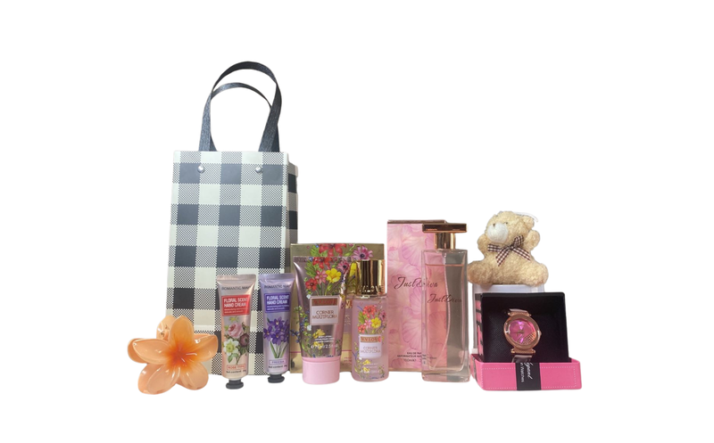 Just Diva Perfume Gift Set with Watch, Body Mist, Lotion,Teddy &amp;Hand Creams